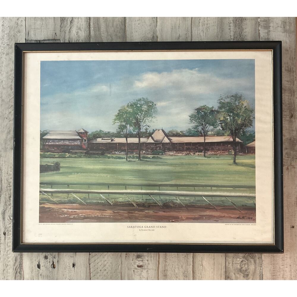 1962 SARATOGA GRAND STAND PAINTING by Robert Roche National Museum Of Racing